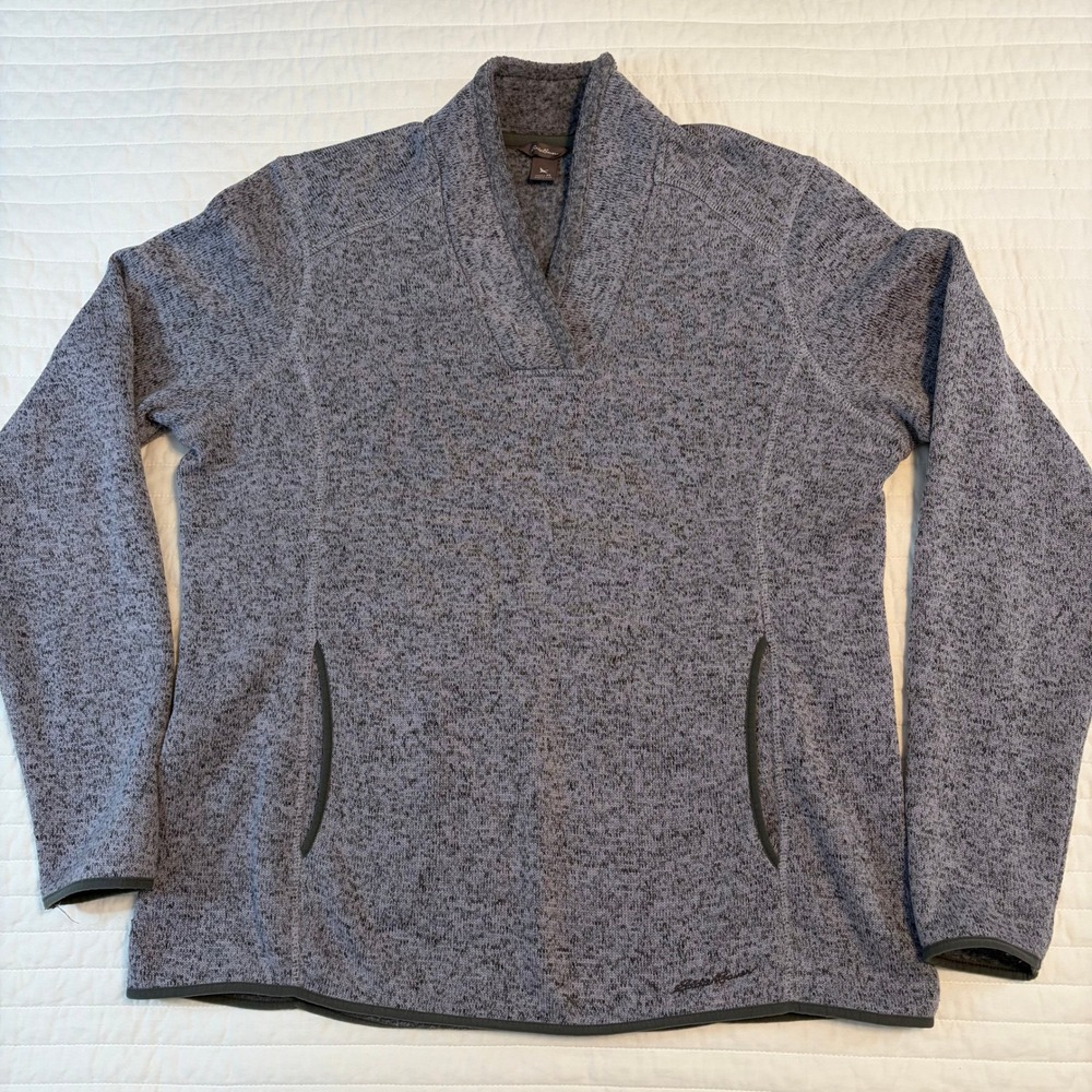 Eddie Bauer Purple Marled Fleece Mock Neck Pullover Jacket Sweater Womens XL